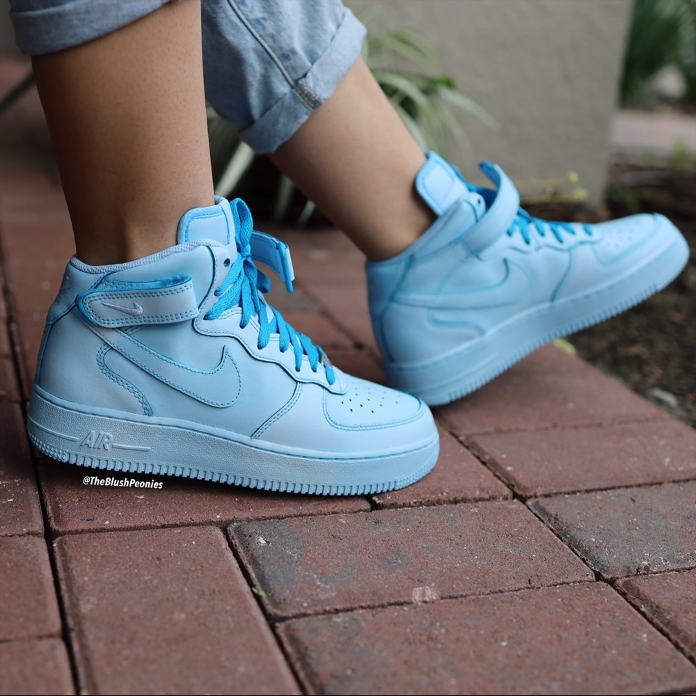 Nike Air Force 1 Mid Custom Light Blue Dip Dyed Sneakers For MEN - Picture 4 of 10